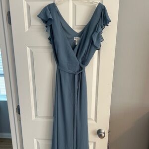 Dusty Blue Levkoff bridesmaid dress